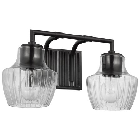 NUVO Destin 2-Light Vanity, E26 60W, Black And Silver Accent, Clear Ribbed 60/7702